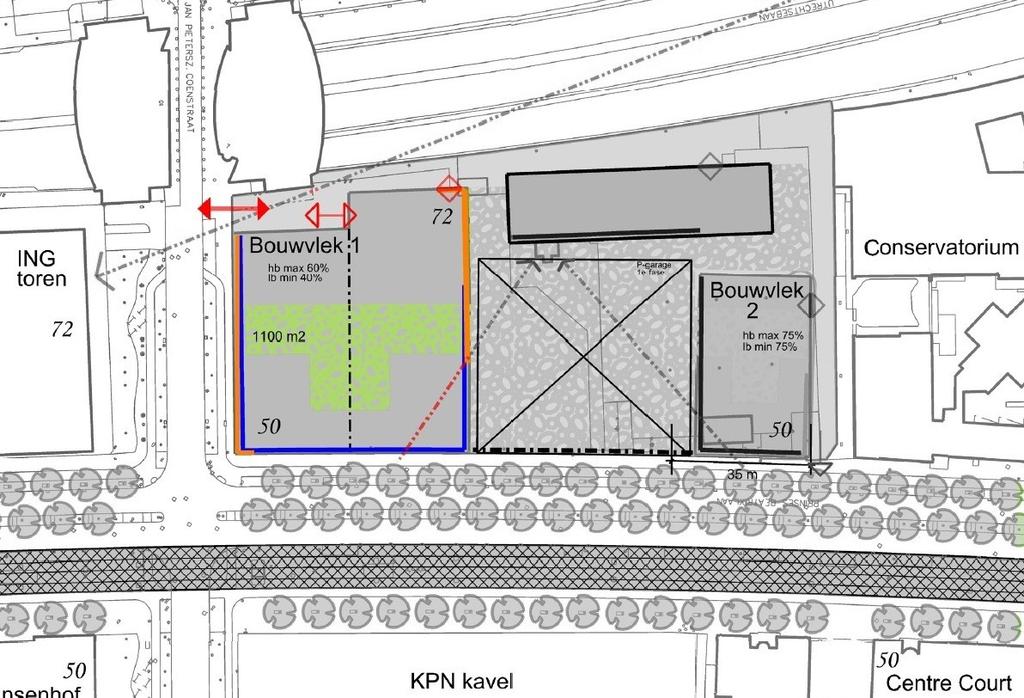de maximale hoogte van 72 respectievelijk 50 meter gehanteerd. De werkelijke bebouwing zal slechts een percentage van de aangegeven bouwvlek beslaan.