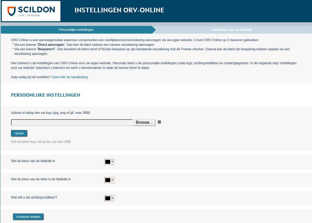 Instellingen voor ORV-Online U komt nu in het eerste scherm van de installatie, het tabblad Persoonlijke instellingen : Stap 2 Persoonlijke instellingen - Lees de teksten goed door zodat u weet hoe u