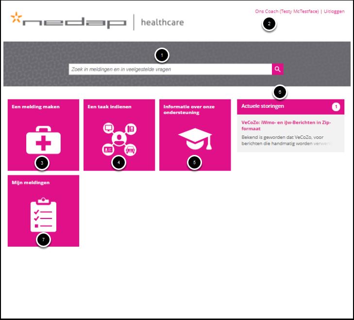 Het gebruik van TOPdesk De startpagina Hierboven staat de startpagina van TOPdesk weergegeven. De startpagina biedt de volgende mogelijkheden: 1.