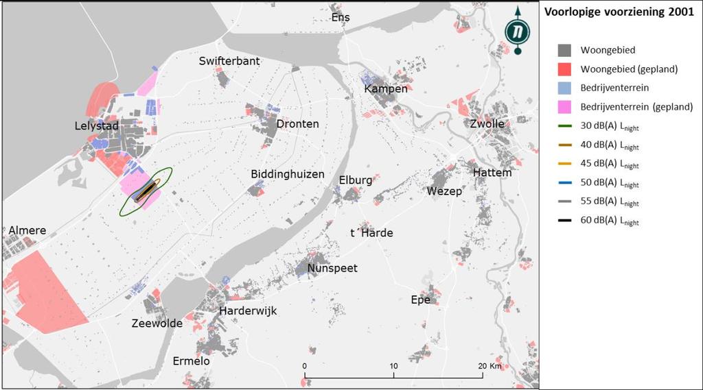 5.2 L night geluidsbelasting berekeningen Deze paragraaf geeft de resultaten per routevariant en marktscenario voor de geluidsbelasting in L night.