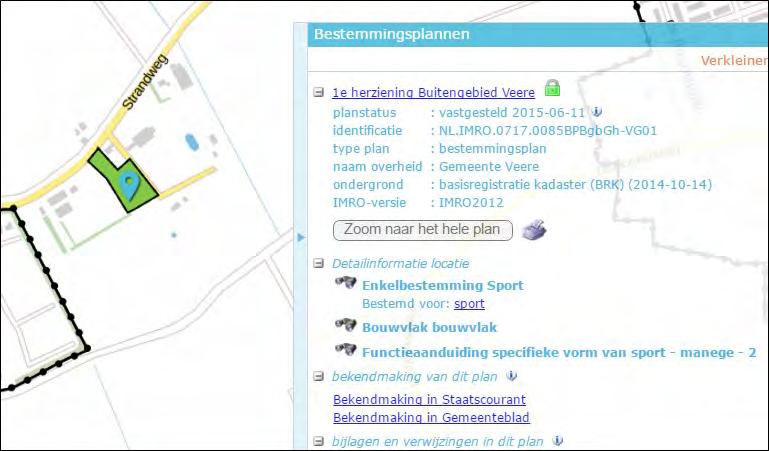 3 Uitsnede bestemmingsplan 1 e Herziening Buitengebied Veere (bron: Ruimtelijke Plannen) In het huidige bestemmingsplan is de toegestane bebouwde oppervlakte van het perceel 890 m².