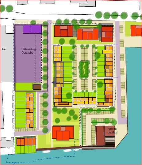 Hieronder is een stedenbouwkundige schets van de plannen weergegeven. In het plangebied is de uitbreiding van het bedrijf Octatube voorzien.