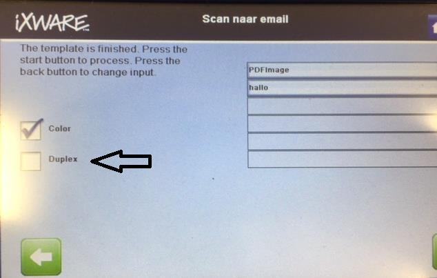> pagina 11 Er kan enkelzijdig of dubbelzijdig worden gescand. Vink Duplex aan.