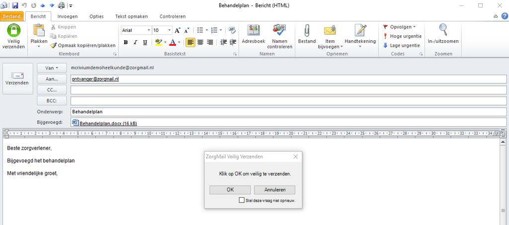 2 Veilig verzenden met ZorgMail Bij het opstellen van een nieuwe e-mail, ziet u links bovenin een groene knop met de aanduiding Veilig verzenden.