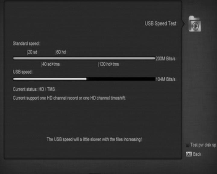 USB Snelheidstest 14.1 Youtube Druk op [Blauw] om naar het USB Snelheidstest menu te gaan zoals in het scherm hierboven.