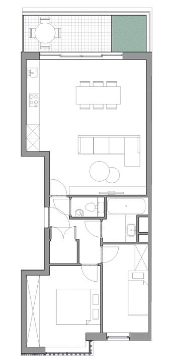 groendak B.102 C.101 Mechelsesteenweg 2 slaapkamers 1e verdieping Opp. appartement 72,20m ² Opp. terras 6,59m² Opp.