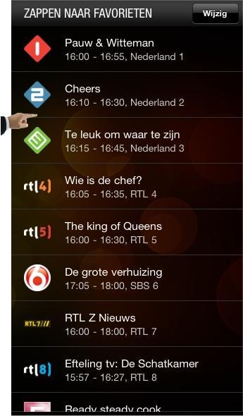 zenders Tik hier om wijzigingen in de lijst met favoriete zenders aan te brengen Scroll langs de favoriete zenders Met kunnen zenders toegevoegd en verwijderd worden uit de lijst en