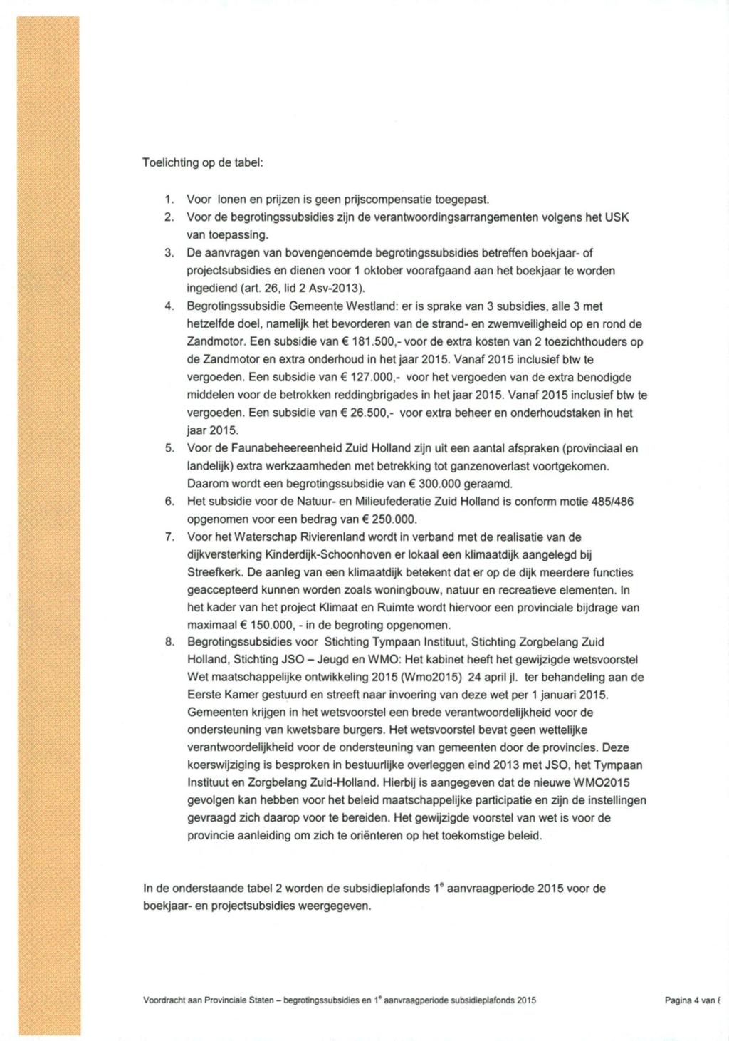 Toelichting op de label: 1. Voor lonen en prijzen is geen prijscompensatie toegepast. 2. Voor de begrotingssubsidies zijn de verantwoordingsarrangementen volgens het USK van toepassing. 3.