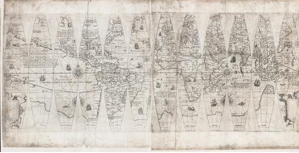 PAGINA 6 In navolging van Gerard Mercator werden op de globe van 1615/1617 loxodromen getekend.
