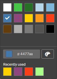 Bij het toekennen van kleuren aan uw masteritems hebt u de volgende mogelijkheden: Kies een kleur in het standaardpalet Typ een hexadecimale kleurcode Kies een kleur met geavanceerde kleurenopties