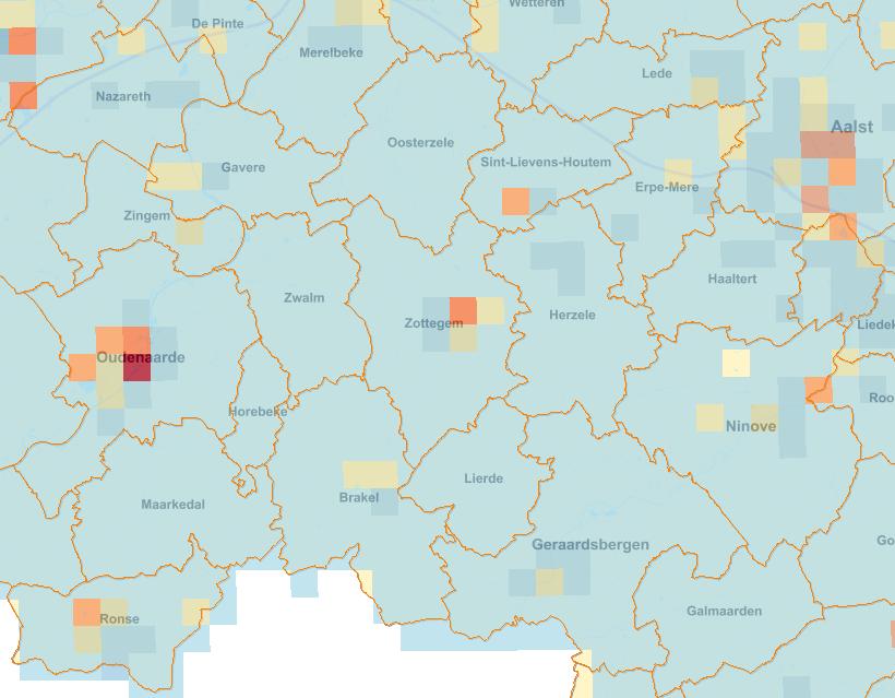 Kaart 9: warmtekaart Vlaanderen: Kansrijke gebieden voor de