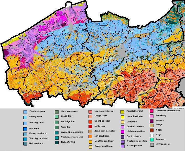 de gevoeligheid van de bodem voor erosie (of de bodemerodibiliteit): bodems met een leem- of zandleemtextuur zijn het meest erosiegevoelig.