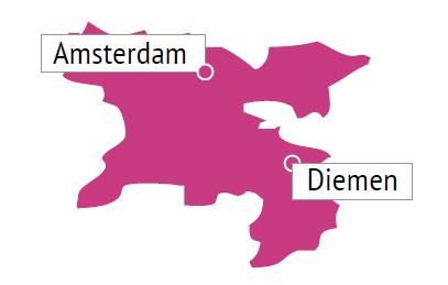 Regioanalyse regio Amsterdam Wat is kenmerkend voor de zorgkantoorregio Amsterdam in het algemeen? De zorgkantoorregio Amsterdam bestaat uit de gemeenten Amsterdam en Diemen.