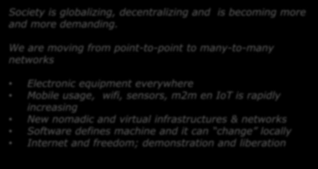 Mobile usage, wifi, sensors, m2m en IoT is rapidly increasing New nomadic and virtual infrastructures & networks