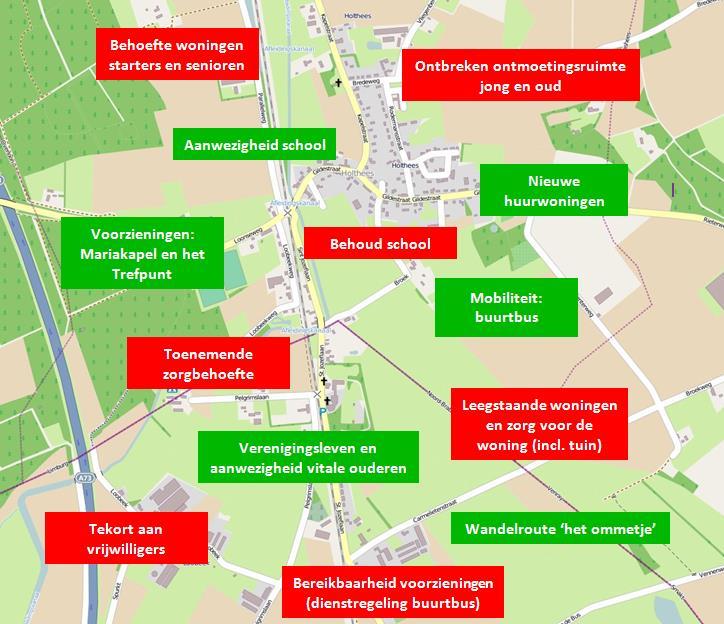 Op het terrein van wonen is er behoefte aan betaalbare (huur)woningen voor starters en woningen geschikt voor senioren. Daarnaast vraagt de verzorging van de woning en tuin door ouderen aandacht.