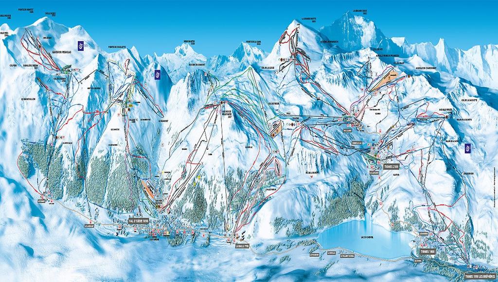 Skigebied: SKIGEBIED: TIGNES VAL D'ISÈRE AREA Van 1550m naar 3450m 300 km