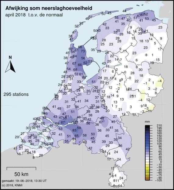 2.2.1 Ontwikkeling neerslagtekort in april 2018 Figuur 2.5 toont de ontwikkeling van het potentiële neerslagtekort in de maand april.