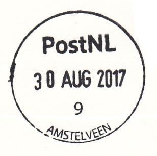 in het stempel als de vestiging (postkantoor) aan de Rembrandthof. Het stempel heeft een kleinere diameter (18 mm i.p.v. 21 mm).