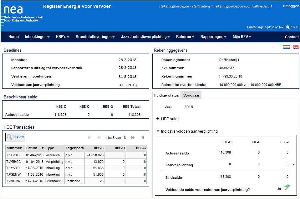 Effect op Register Energie voor Vervoer (1) Gesloten na 1 april 2018 tot publicatie wet- en regelgeving