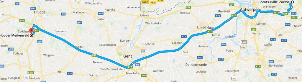 Wegbeschrijving Deze routebeschrijving vertrekt vanuit de scoutslokalen (Heideweg 10, 2980 Halle-Zoersel). 1. Vertrek in westelijke richting op de Heideweg naar de Ketelheide (750 m) 2.