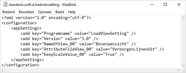 <add key="attributefileview_00" value="verborgenlijnenuit" /> Definïeer de Aanzichtsinstelling.