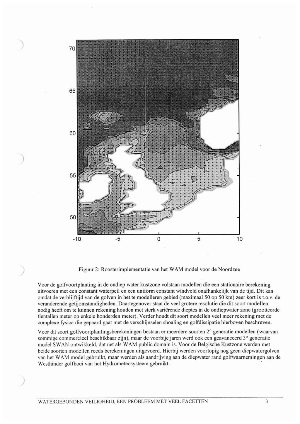 70 Figuur 2: Roosterimplementatie van het WAM model voor de Noordzee Voor de golfvoortplanting in de ondiep water kustzone volstaan modellen die een stationaire berekening uitvoeren met een constant