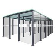 Modellen SmokingPoint Rookcabine tot 20 gelijktijdige rokers Binnenmaten: 3.770 x 2.540 x 2.188 mm Benodigde fundatie: 4.000 x 3.