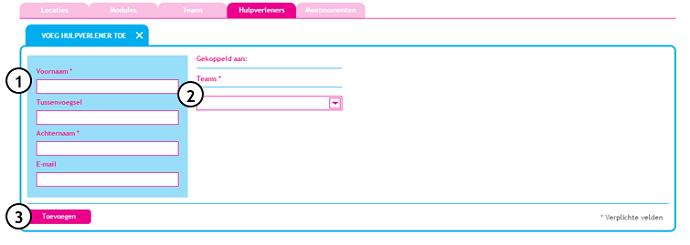 2.4 Hulpverleners toevoegen Je kunt nu hulpverleners toevoegen aan de teams.