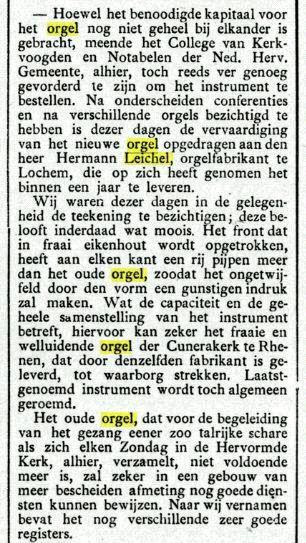 11 5.1903-1913 De Provinciale Drentsche en Asser courant van 8 augustus 1913 (1) vermeldt dat het orgel afkomstig is uit Hilversum.