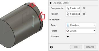 -2- Klik op assemble en kies: "as build joints" Kies het tweede component (de kop) ok.