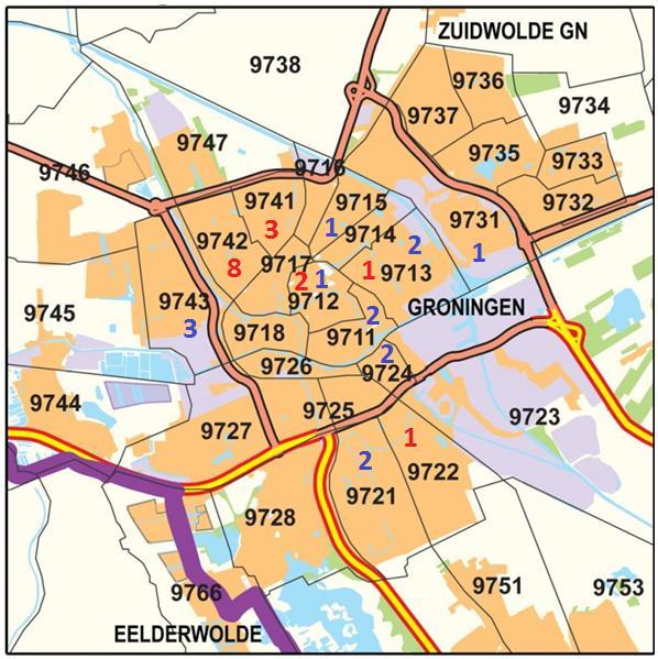 Paddepoel en Oosterkade Waar komen de gebruikers van de locatie Paddepoel en locatie de Oosterkade vandaan Van de geïnterviewde personen op beide locaties is in figuur 20 weergegeven waar de personen