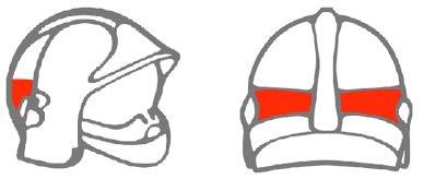 2.2 [Met uitzondering van het 9de gedachtestreepje] De cirkelvormige banden worden op een afstand tussen 10 en 100 mm van het onderste gedeelte van de helmschaal aangebracht.