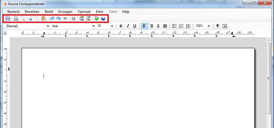 1.3.1 De knoppenbalk De knoppenbalk van de tekstverwerker is de eerste regel met icoontjes die u van boven naar onder gezien in de Correspondentie Module aantreft (zie figuur 6).