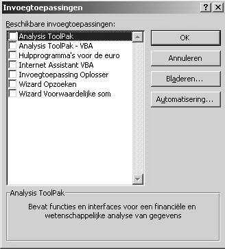 Selecteer het veld voor Analysis Toolpak en druk op OK. 5.2.2 Kolom totaalbedrag is te smal Vraag: Hoe kan ik de kolom verbreden zodanig dat er ook grote bedragen in passen.