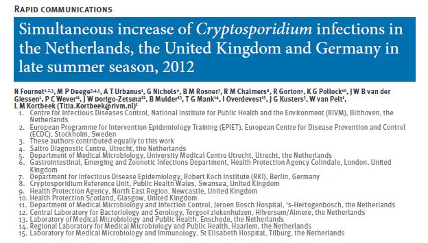 Increase Cryptosporidium 2012 Euro Surveill. 2013;18(2):pii=20348.