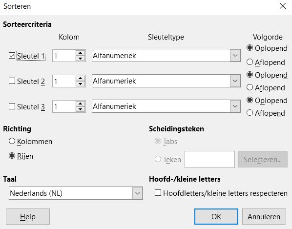 Gegevens in een tabel sorteren Net als in een werkblad kunnen in Writer gegevens in een tabel gesorteerd worden.