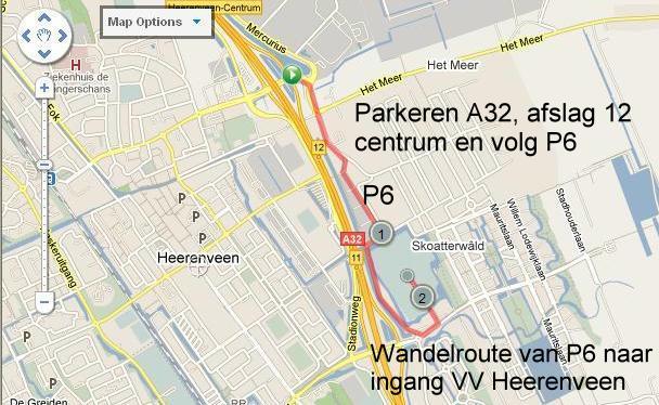 Parkeren en routebeschrijving In verband met de verwachte parkeerdrukte verzoeken wij alle teams om de auto s te parkeren op parkeerplaats P6 van SC Heerenveen om vervolgens wandelend naar het