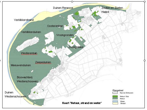 Figuur 3-1: Zones binnen het Natura 2000-gebied Kop van Schouwen Door de recreatiezonering, mede ten behoeve van primaire duinvorming op het strand, wordt het proces van de vorming van groene