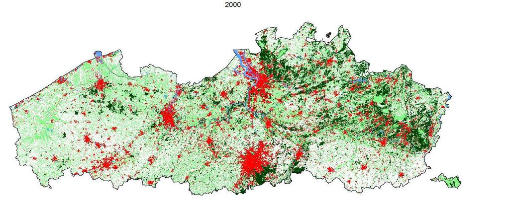 Urbanisatie -> Toenemende verharding Landgebruik Vlaanderen en Brussel 1988: 5-6% verhard Poelmans L, Van Rompaey A, Ntegeka V, Willems P (2011)