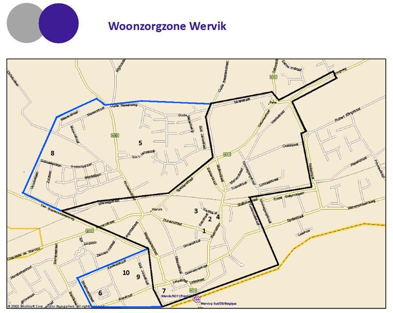 PRAKTIJKVOORBEELD: Woonzorgzone WERVIK Het OCMW- en stadsbestuur van Wervik maakte van het centrum van de gemeente een woonzorgzone. De woonzorgzone is er een woonwijk als een andere.