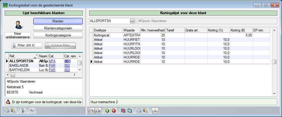 Aanpassen/bewerken van de Kortingstabel 5. De knop zal ten slotte de wijzigingen opslaan.