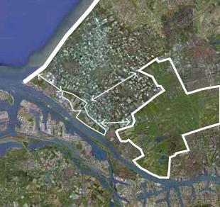 3 Beoordeling 3.1 Doelstelling: vergroten groenbeleving 3.1.1 Verbinding met andere groengebieden In het Ambitiedocument is Oranjebonnen aangeduid als een groene schakel tussen de duinen (kust) en Midden Delfland (zie afbeelding 7).