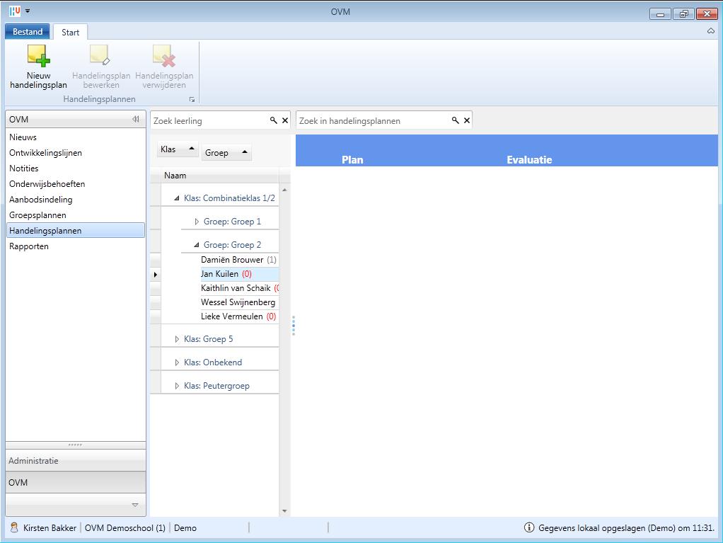 3.7 Handelingsplannen Klik op OVM (1) en daarna op Handelingsplannen (8) om de handelingsplannen van de leerlingen te kunnen lezen en te kunnen bewerken.