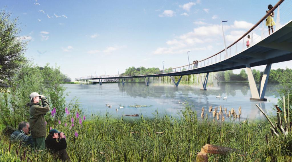 INTENSIVERING VAN DE NATUURBELEVING De cascades bevinden zich in de bochten van de brug, ter plaatse van twee uitzichtpunten, en intensiveren de natuurbeleving.