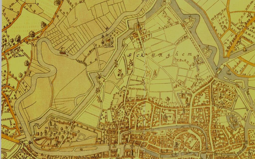 Plan Horenbault (1619) tussen, het kanaal Gent-Brugge en Leie en de