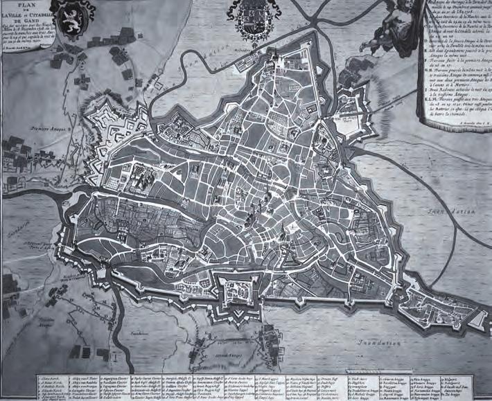 Versterkte stad Gent was in 1780 nog een versterkte stad. In Gent in 1708 lagen rondom de stad gebieden die in geval van belegering onder water konden worden gezet.