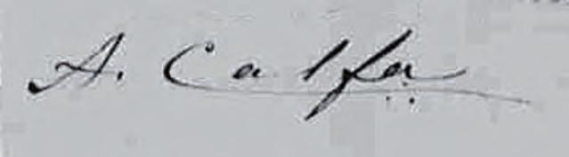 Afb. 1. Handtekening van Athanase Calphas. Zelf tekende hij Calfa, dan weer Calphas. In de officiële akten wordt zijn naam geschreven op meerdere wijzen: Calfa, Calfas, Calphas, Kalphas.