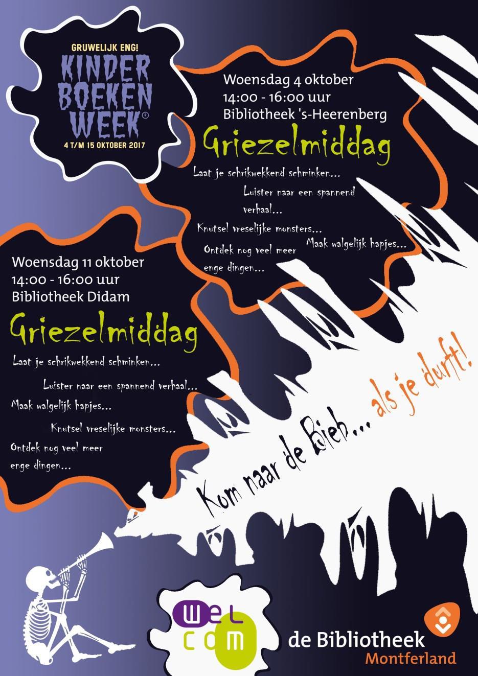 Op 4 oktober 2017 start de Kinderboekenweek 2017. Thema is dit jaar Griezelen, gruwelijk eng. Welcom organiseert i.s.m. Bibliotheek Montferland 2 workshops rondom dit thema met allerlei leuke activiteiten.