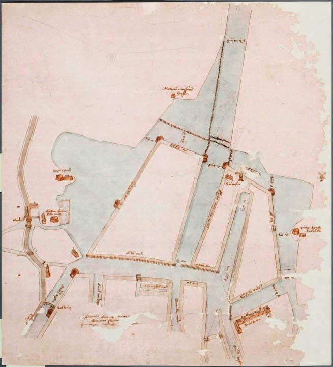 Boven: plan tot het uitleggen van de stad in de Voormeer met de nieuwe fortificaties (Adriaan