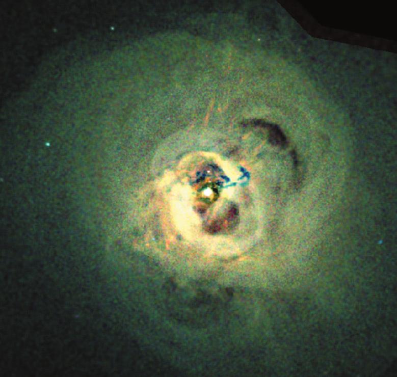 136 Nederlandse Samenvatting Figure 8.3: In het Perseus cluster blaast een zwart gat bellen in het hete clustergas. Op deze róntgenfoto van Chandra zijn de bellen duidelijk te zien.